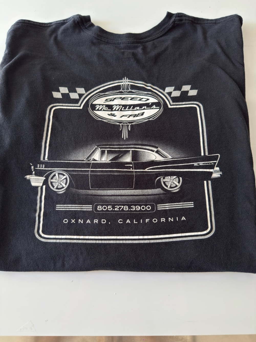 Hot Rod local shop Black T-Shirt with White Graphic Car Print